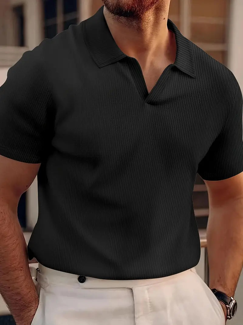 Herrens Poloshirt Casual Vaffelväv 2