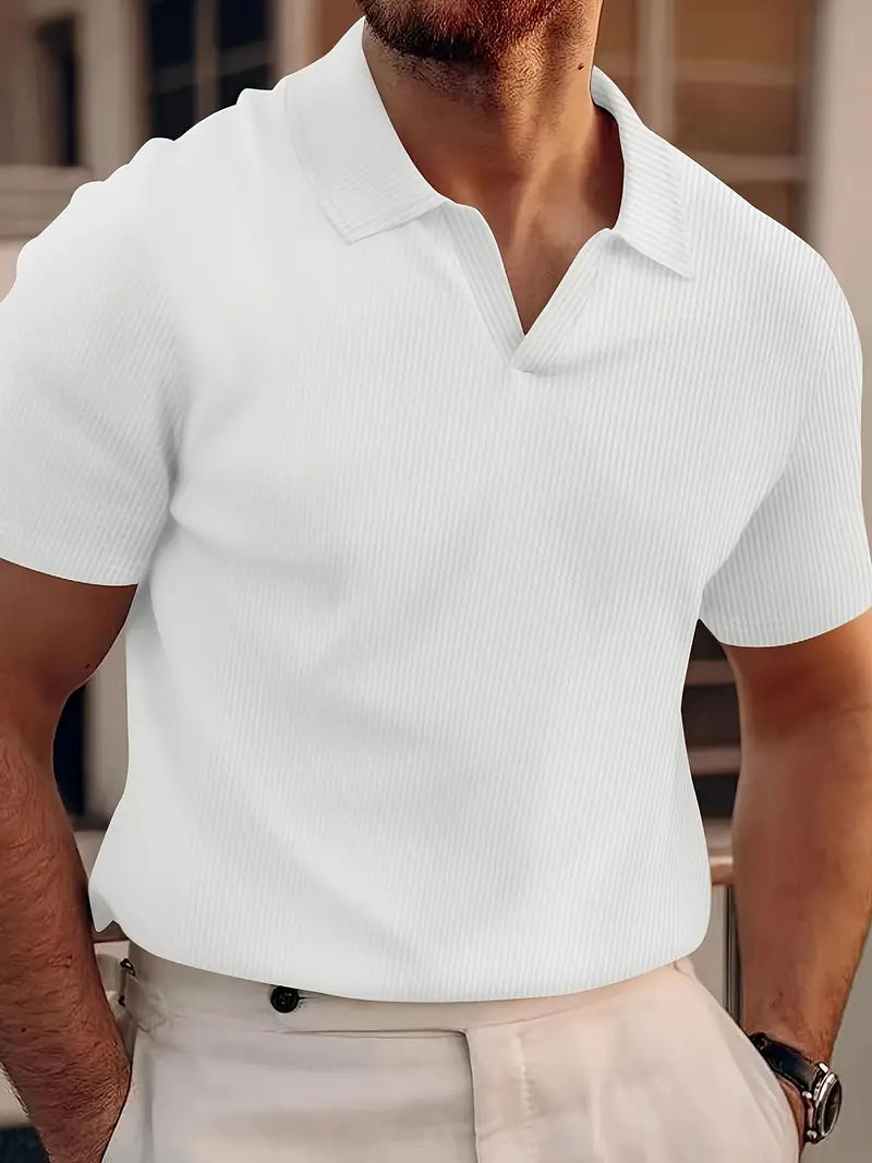 Herrens Poloshirt Casual Vaffelväv 4