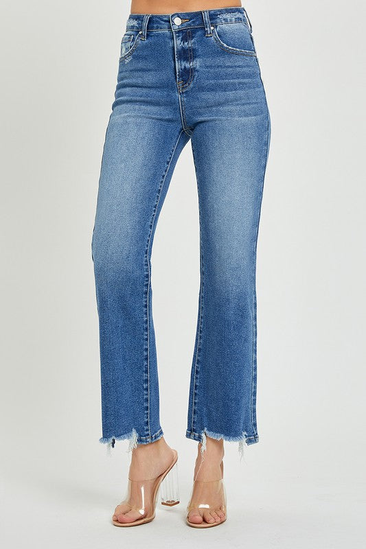 Herrens Raka Jeans Hög Midja Mörk Denim 1
