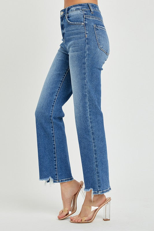 Herrens Raka Jeans Hög Midja Mörk Denim 3