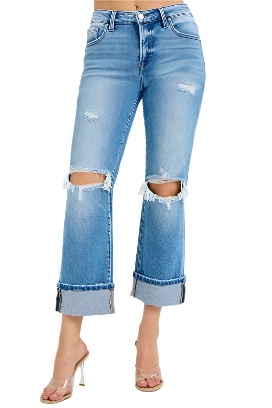 Herrens Raka Jeans Medel Hög Midja Med Cuff 0