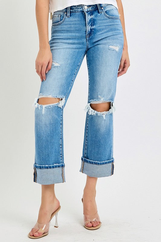Herrens Raka Jeans Medel Hög Midja Med Cuff 1
