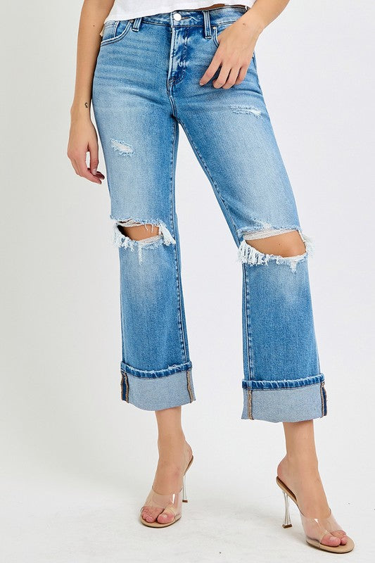 Herrens Raka Jeans Medel Hög Midja Med Cuff 2