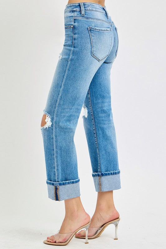 Herrens Raka Jeans Medel Hög Midja Med Cuff 3