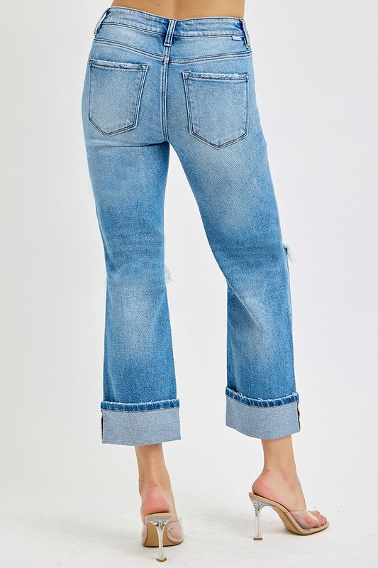Herrens Raka Jeans Medel Hög Midja Med Cuff 4