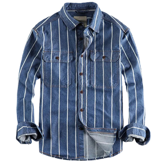 Herrens Randiga Jeansskjorta Modern Stil 0