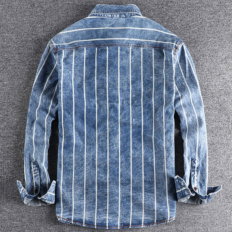 Herrens Randiga Jeansskjorta Modern Stil 2