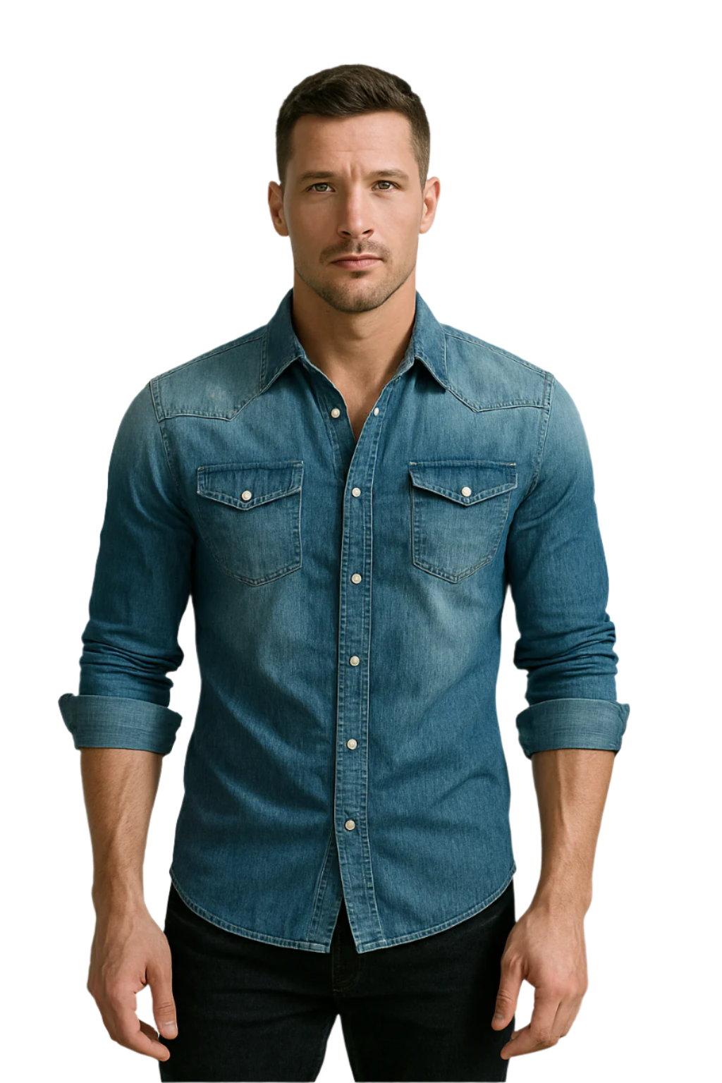 Herrens Retro Skjorta Denim Button-Down 0