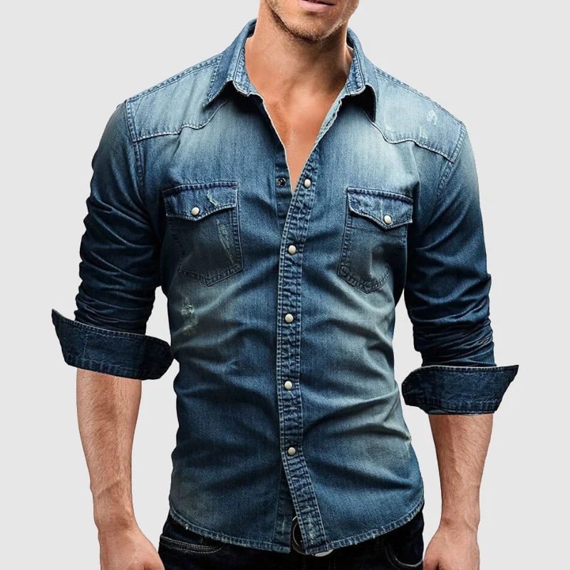 Herrens Retro Skjorta Denim Button-Down 4