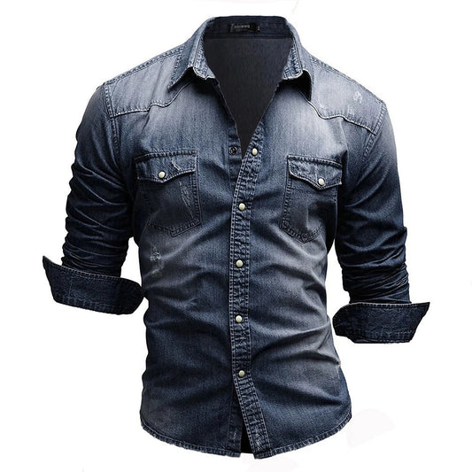 Herrens Retro Skjorta Denim Button-Down 5