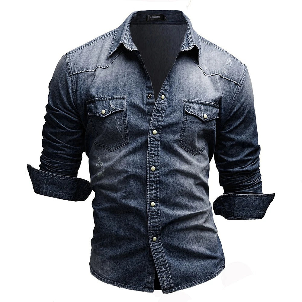 Herrens Retro Skjorta Denim Button-Down 5
