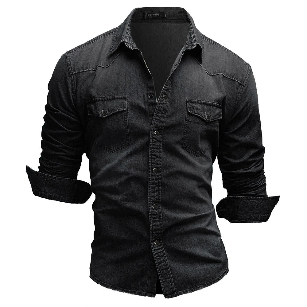 Herrens Retro Skjorta Denim Button-Down 6