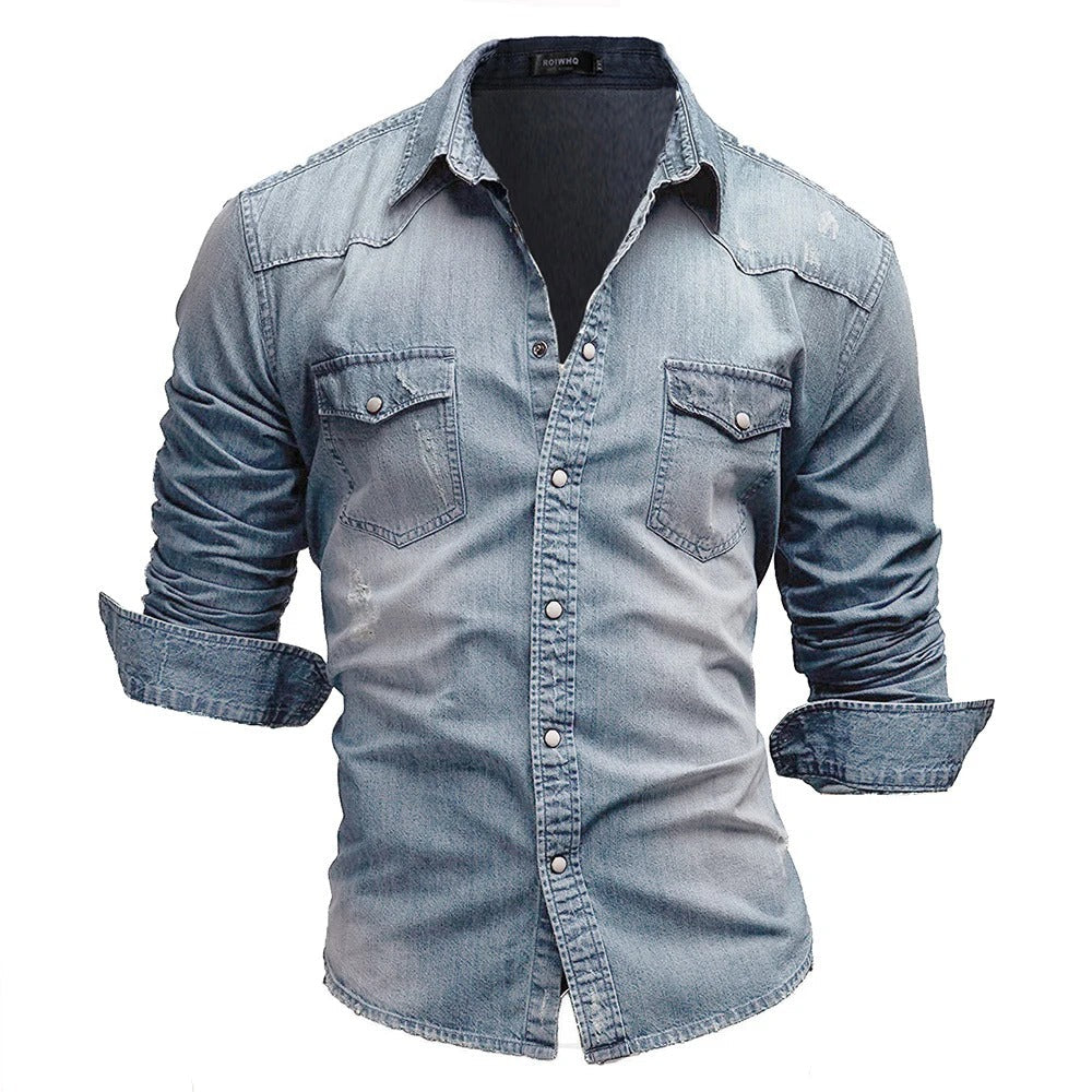 Herrens Retro Skjorta Denim Button-Down 7