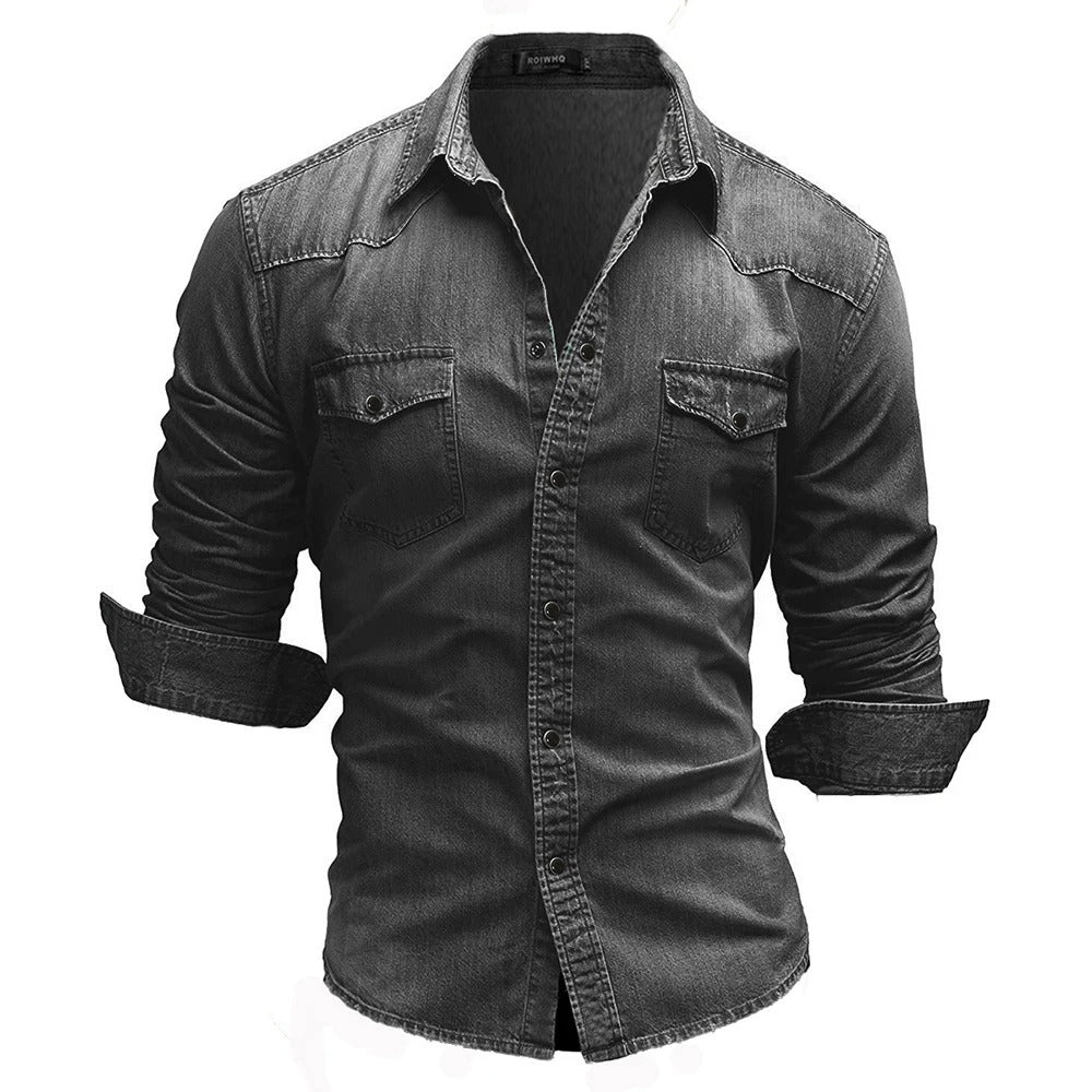 Herrens Retro Skjorta Denim Button-Down 8