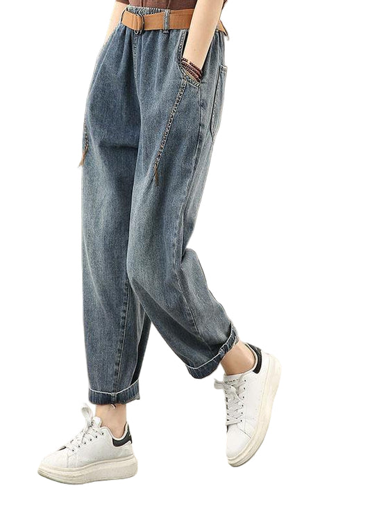 Herrens Retro Tvättade Denimbyxor med Ljus Dekoration 0
