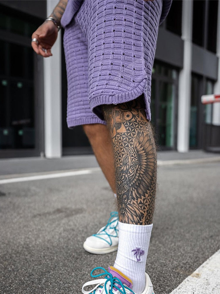 Herrens Stickade Set Ärmlös Topp och Shorts Avslappnad Stil 2