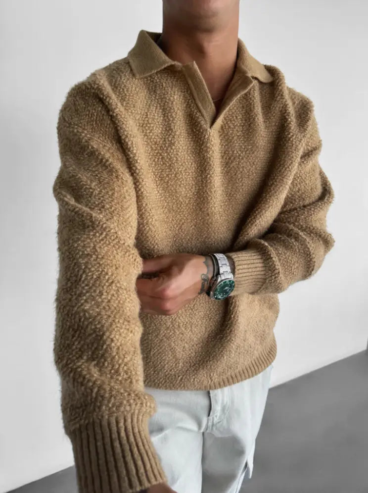 Herrer Stickad Oversized Tröja med Krage 2