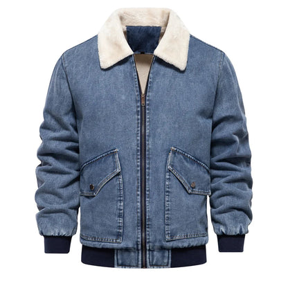 Herrjacka Denim Vintage med Fleecefoder Ribbade Detaljer 0