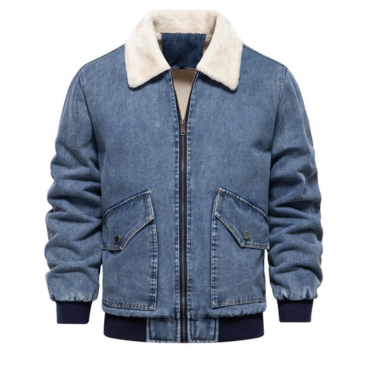 Herrjacka Denim Vintage med Fleecefoder Ribbade Detaljer 0