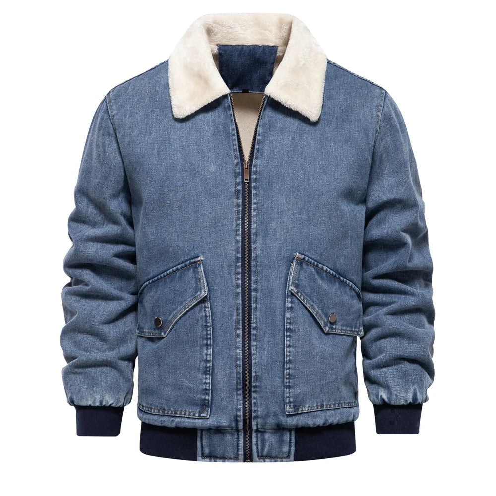 Herrjacka Denim Vintage med Fleecefoder Ribbade Detaljer 1