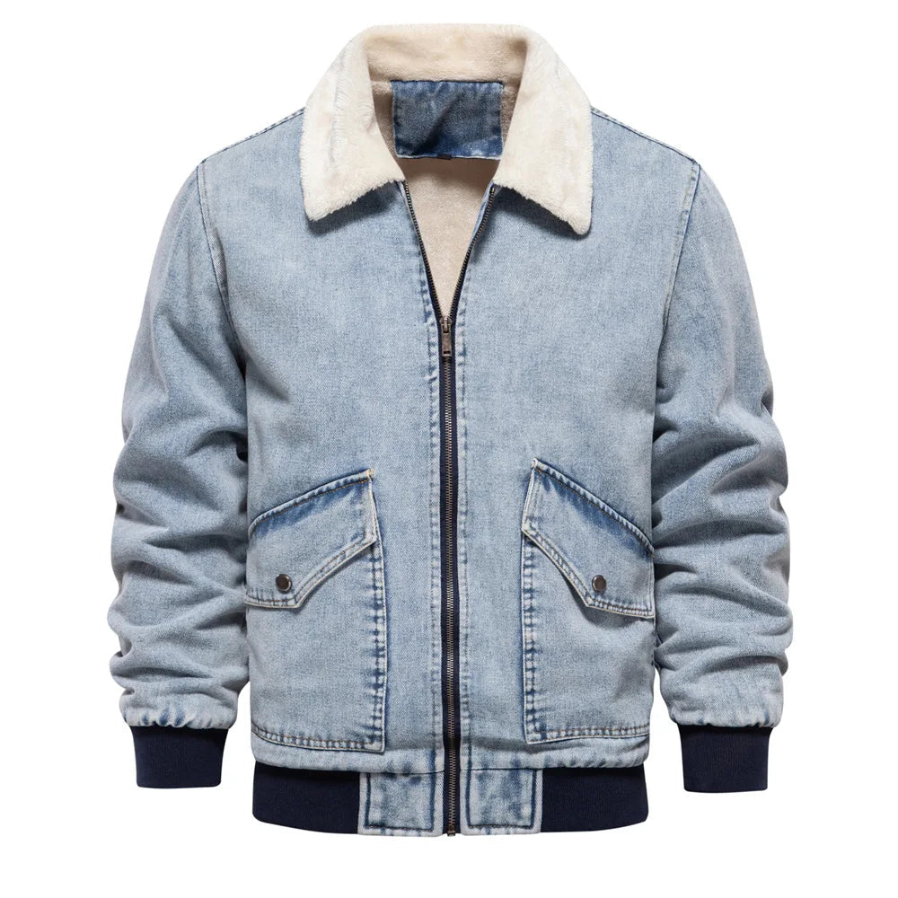 Herrjacka Denim Vintage med Fleecefoder Ribbade Detaljer 2