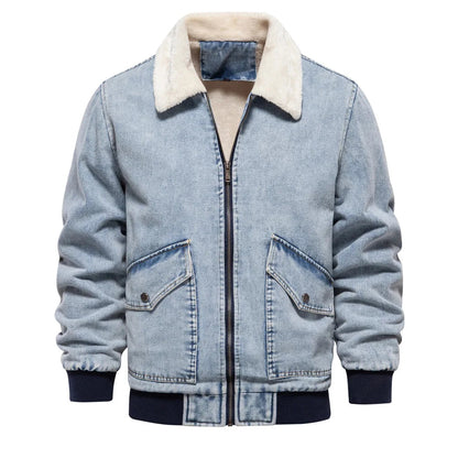 Herrjacka Denim Vintage med Fleecefoder Ribbade Detaljer 2