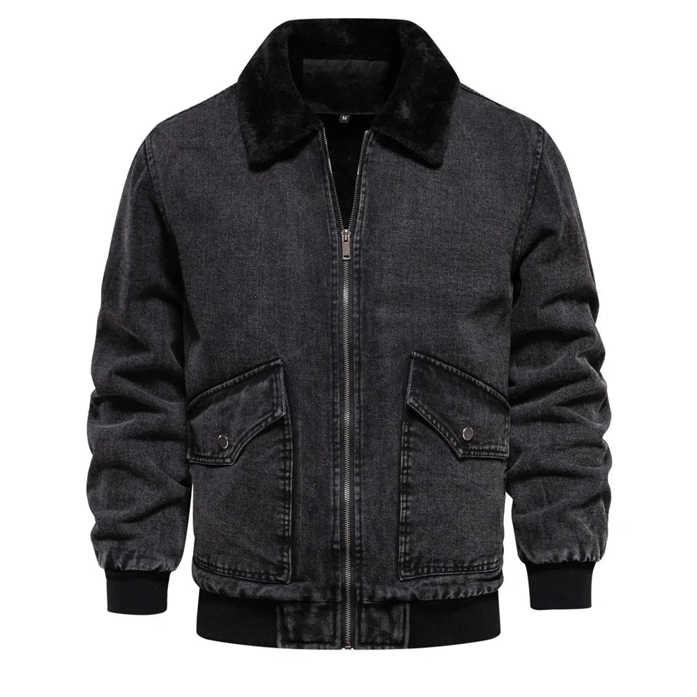 Herrjacka Denim Vintage med Fleecefoder Ribbade Detaljer 3