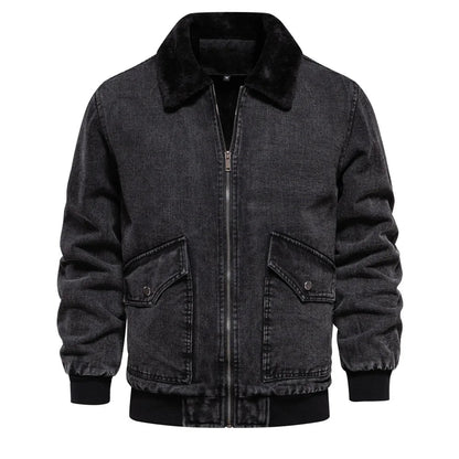 Herrjacka Denim Vintage med Fleecefoder Ribbade Detaljer 3