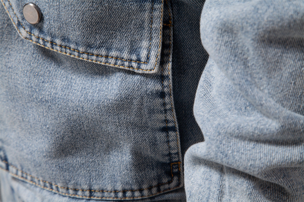 Herrjacka Denim Vintage med Fleecefoder Ribbade Detaljer 4