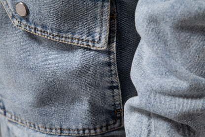 Herrjacka Denim Vintage med Fleecefoder Ribbade Detaljer 4