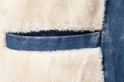 Herrjacka Denim Vintage med Fleecefoder Ribbade Detaljer 5