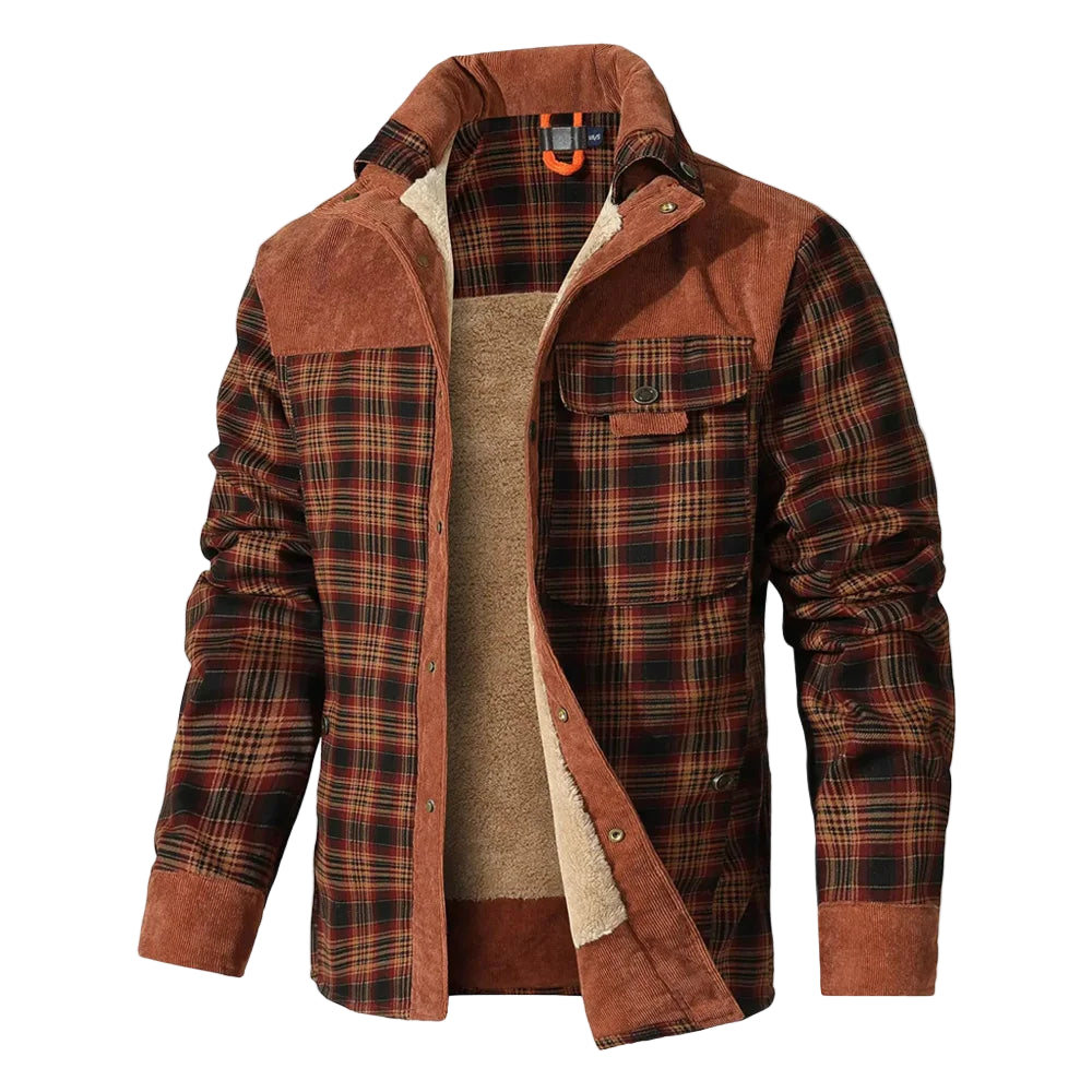 Herrjacka Vinter Rutig Sherpa Fodrad Flanell Casual Bomberjacka 0