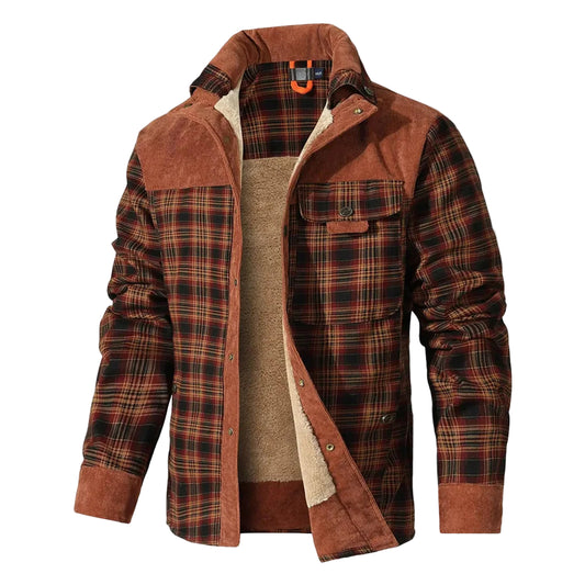 Herrjacka Vinter Rutig Sherpa Fodrad Flanell Casual Bomberjacka 0