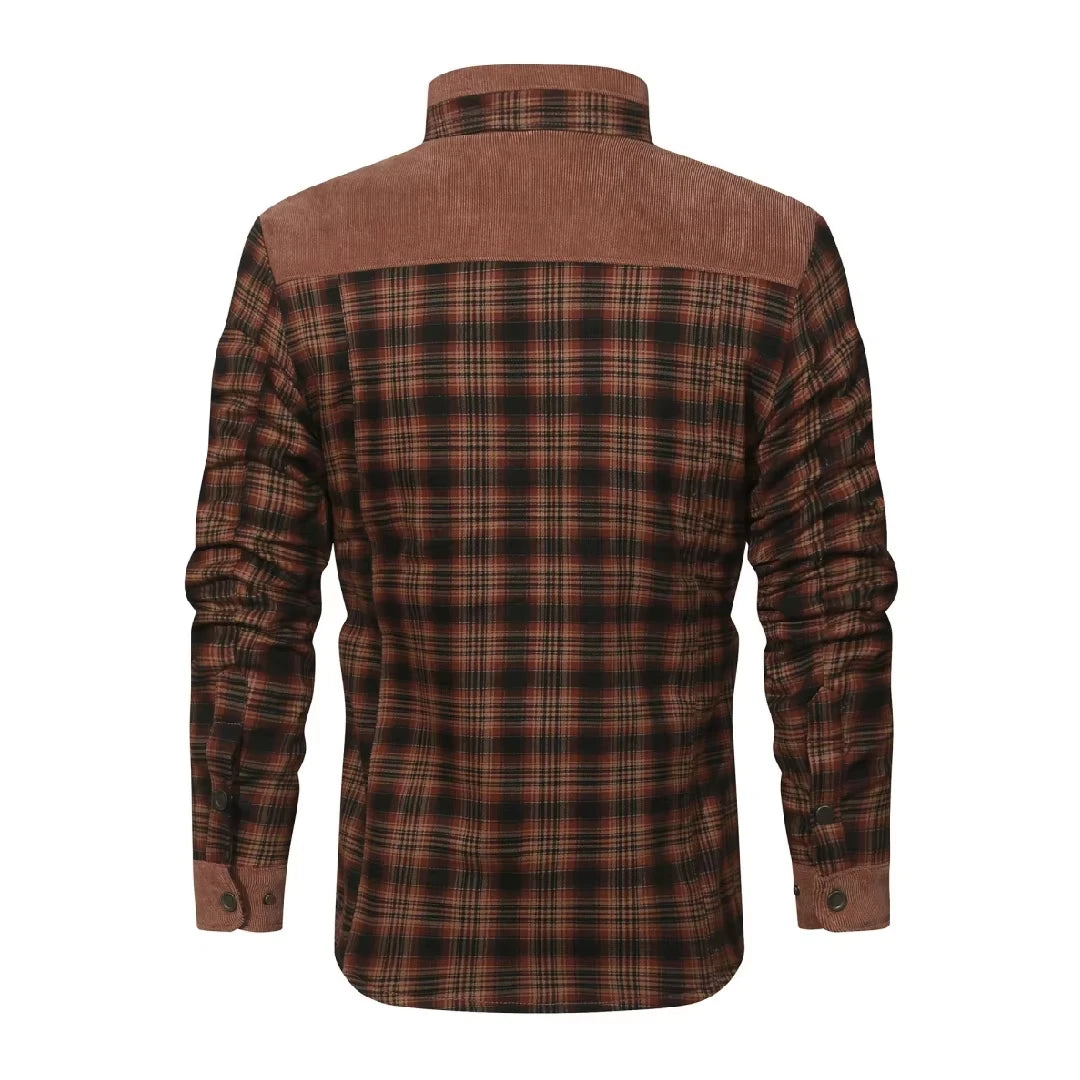 Herrjacka Vinter Rutig Sherpa Fodrad Flanell Casual Bomberjacka 1
