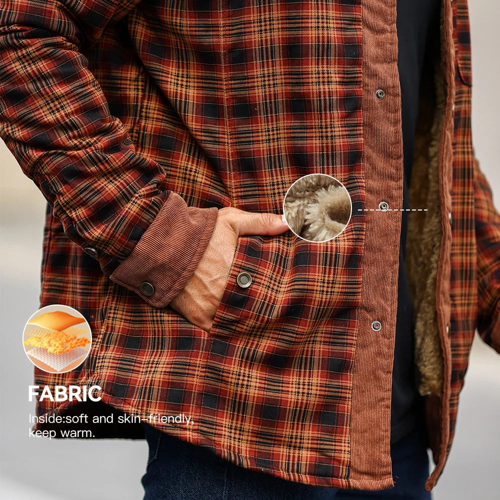 Herrjacka Vinter Rutig Sherpa Fodrad Flanell Casual Bomberjacka 2