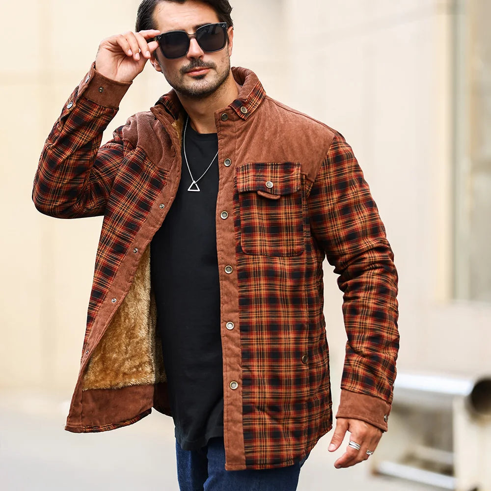 Herrjacka Vinter Rutig Sherpa Fodrad Flanell Casual Bomberjacka 4