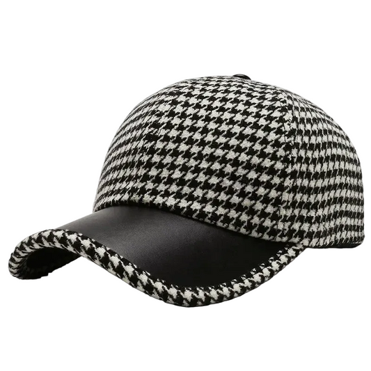 Herrkeps Houndstooth-mönster med Konstläderdetaljer 0