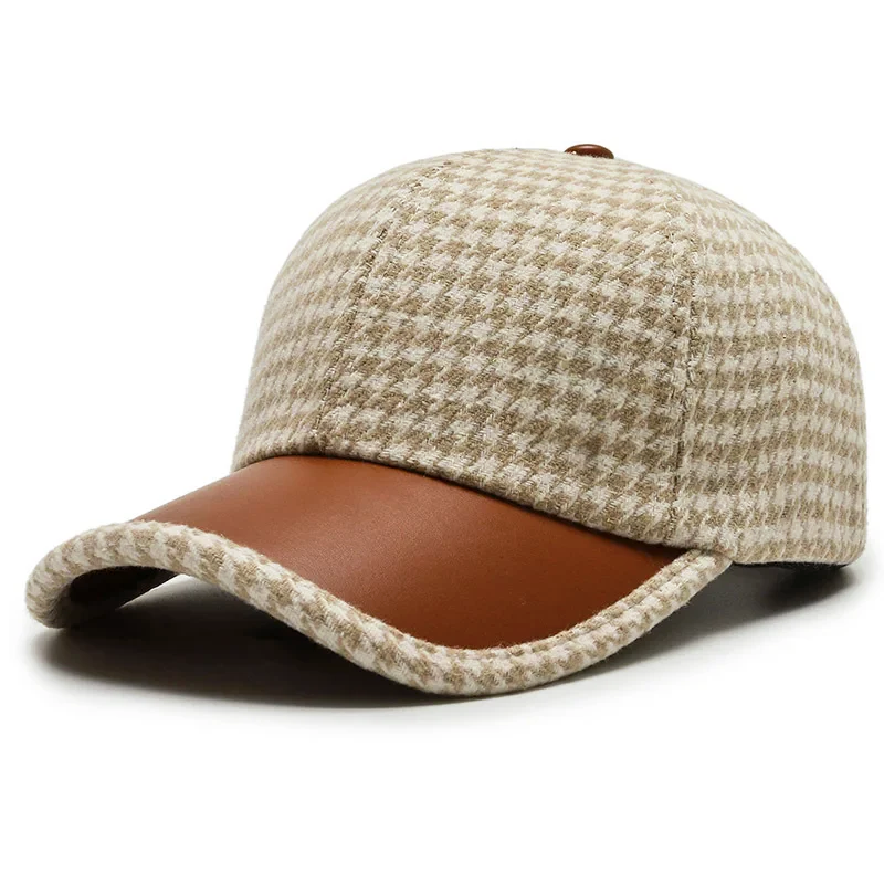 Herrkeps Houndstooth-mönster med Konstläderdetaljer 2