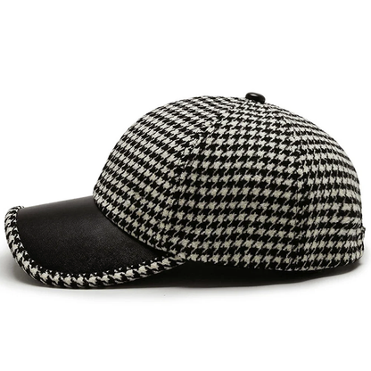 Herrkeps Houndstooth-mönster med Konstläderdetaljer 4