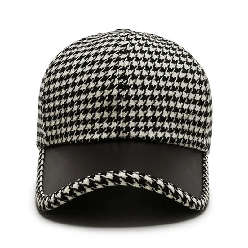 Herrkeps Houndstooth-mönster med Konstläderdetaljer 5