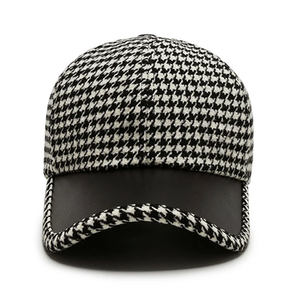 Herrkeps Houndstooth-mönster med Konstläderdetaljer 5