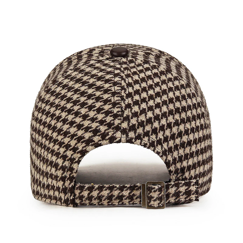 Herrkeps Houndstooth-mönster med Konstläderdetaljer 7
