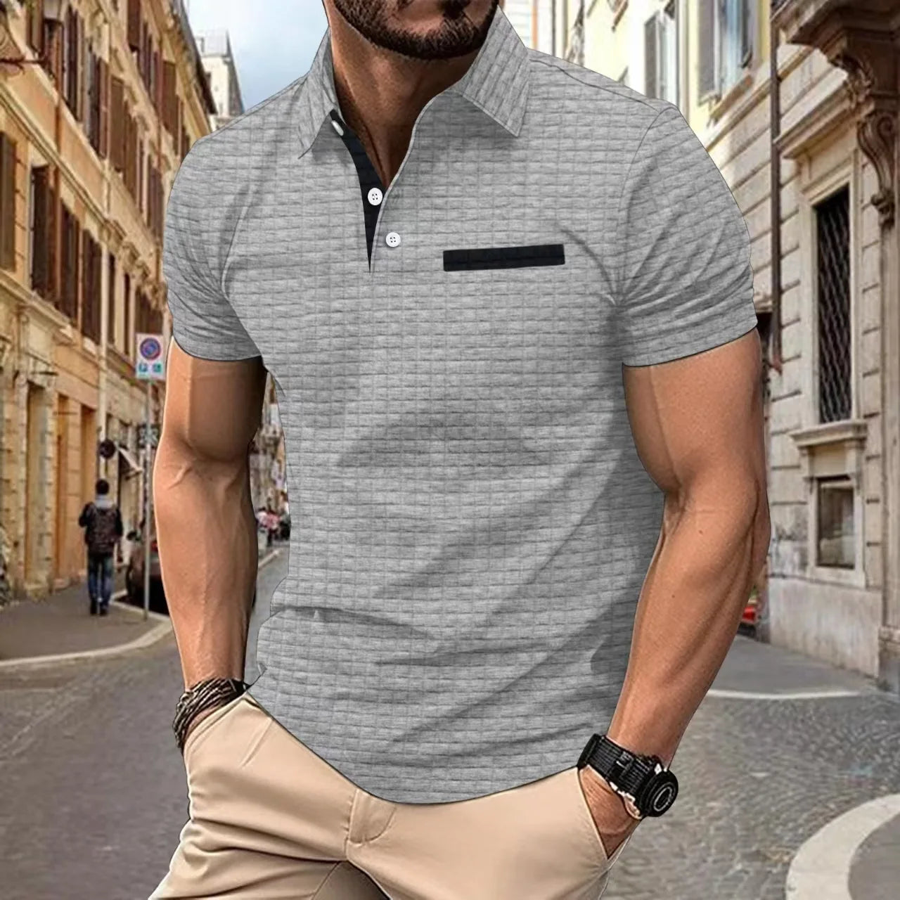 Herrpikétröja Casual Stil 4