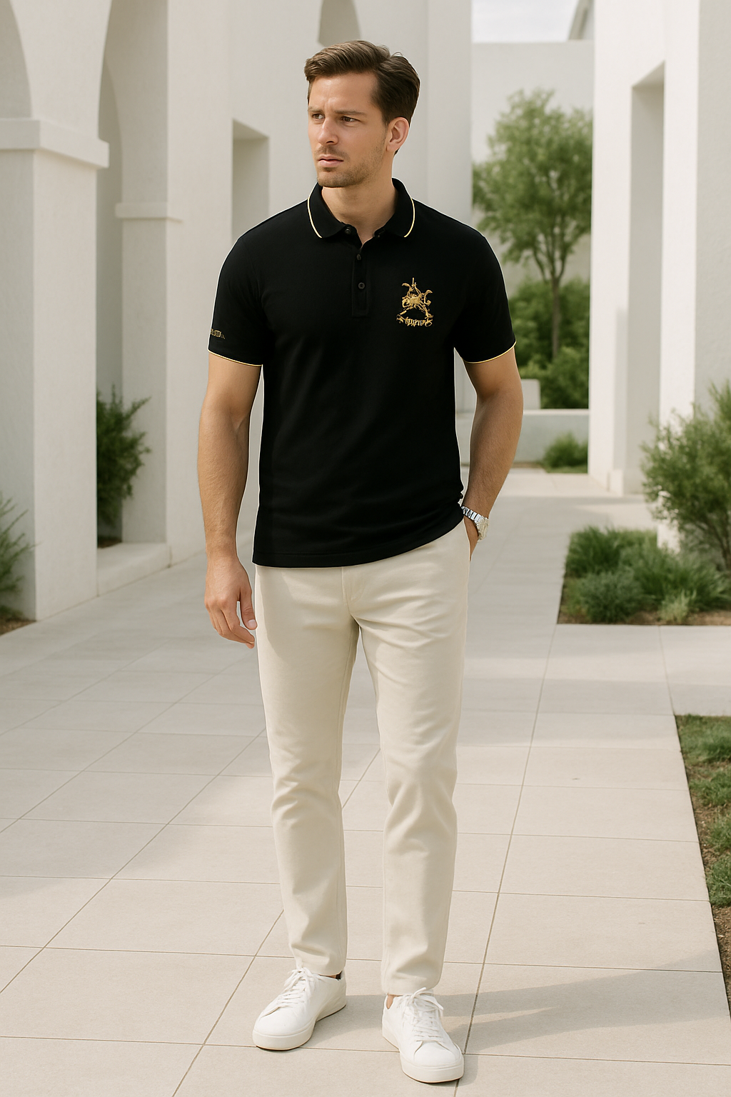 Herrpolo Modern Snitt Mjuk Väv med Broderade Detaljer 2