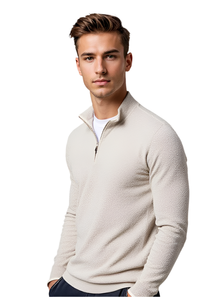 Herrpullover med V-hals i mjukt material 0