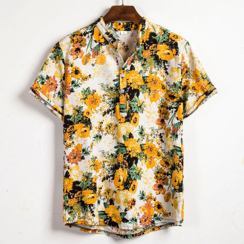 Herrskjorta Blommönster Figursydd Mjukt Material 1