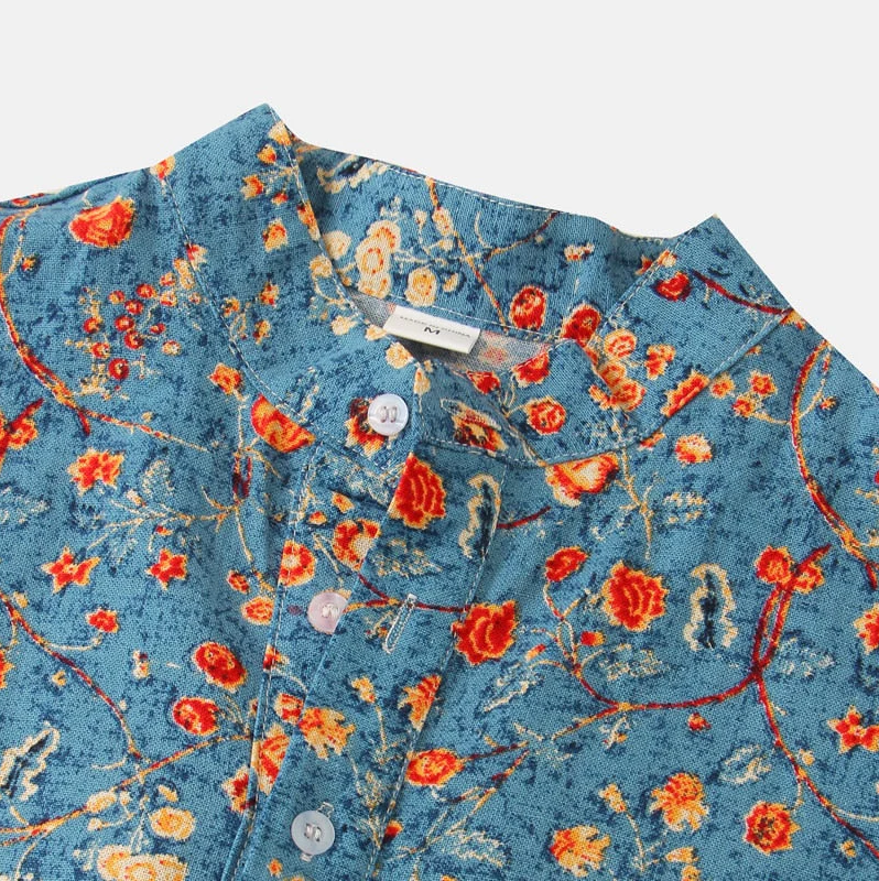 Herrskjorta Blommönster Figursydd Mjukt Material 4