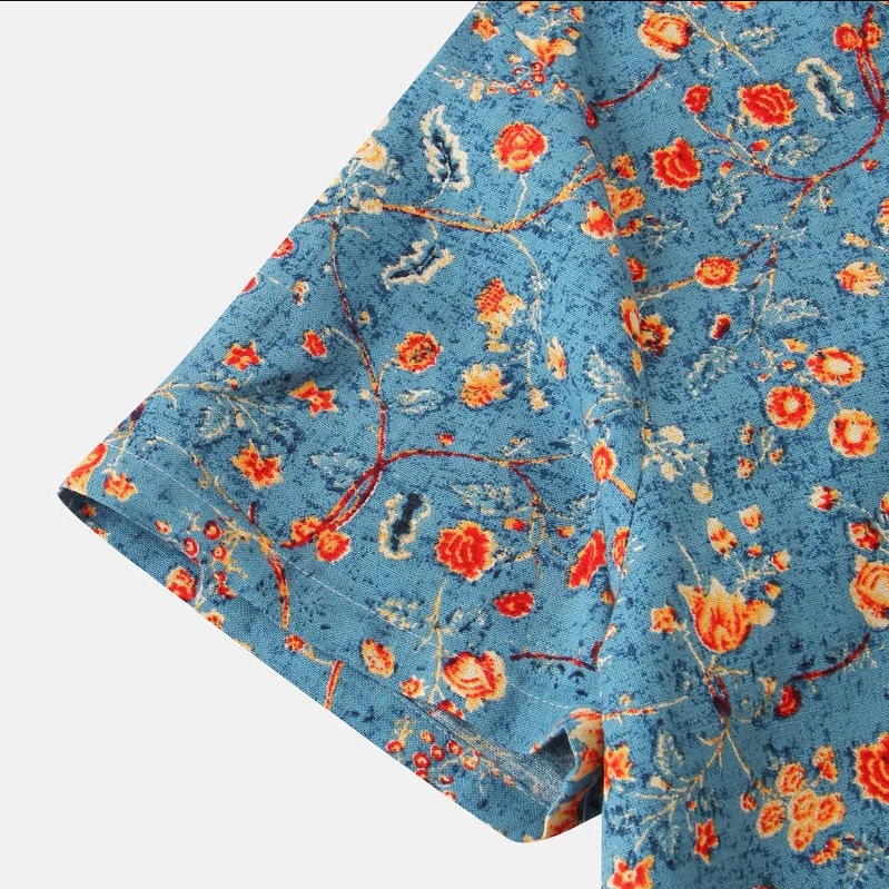 Herrskjorta Blommönster Figursydd Mjukt Material 5