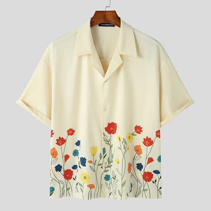 Herrskjorta Button Up Blommig 0