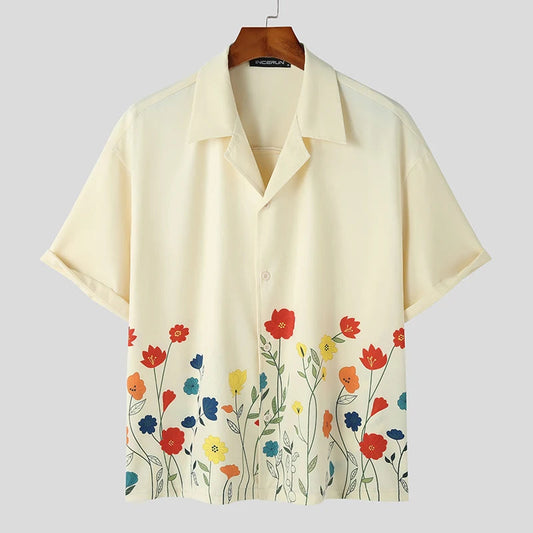 Herrskjorta Button Up Blommig 0